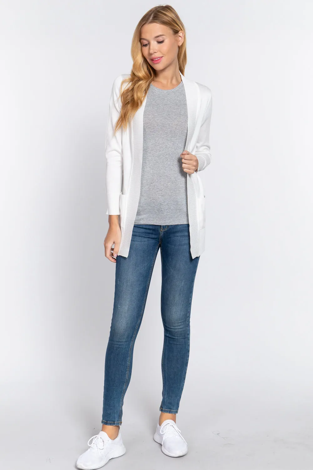 Women's Basic Longline Long Sleeve Open Front Sweater Cardigan Jacket
