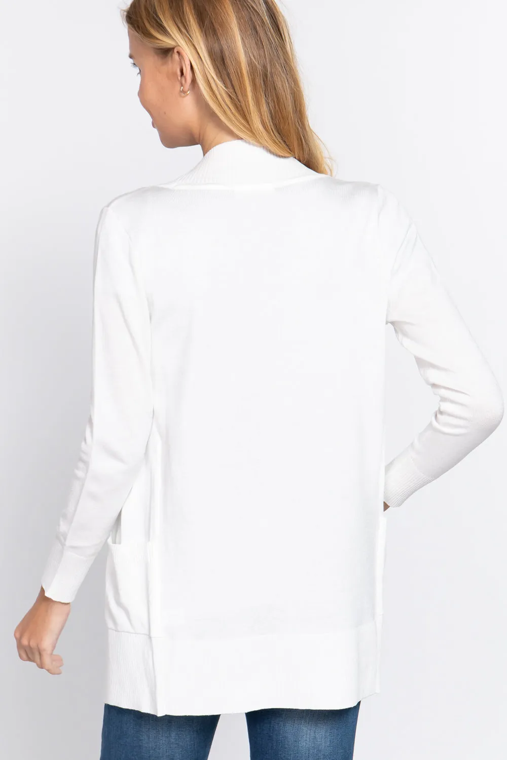 Women's Basic Longline Long Sleeve Open Front Sweater Cardigan Jacket