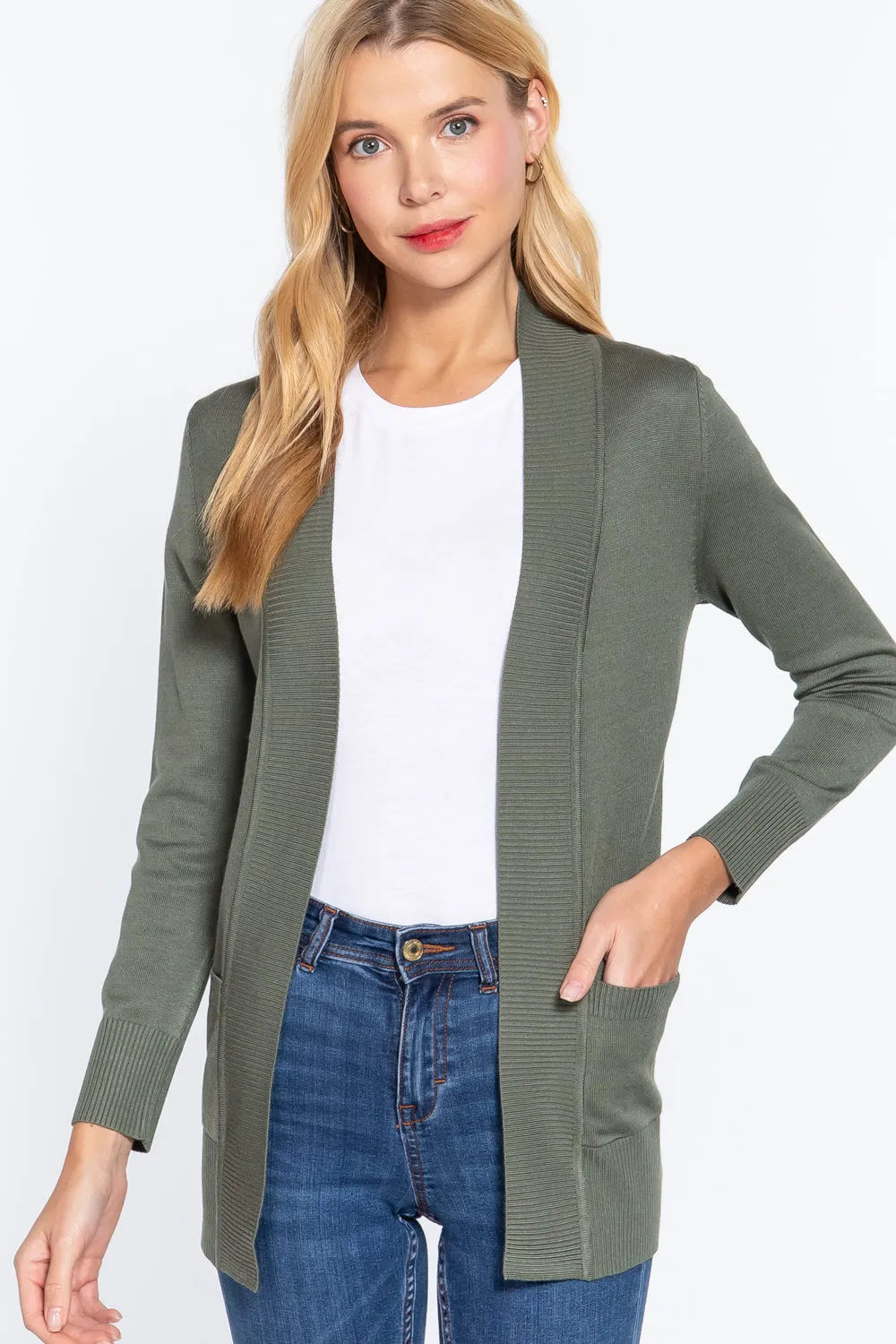 Women's Basic Longline Long Sleeve Open Front Sweater Cardigan Jacket