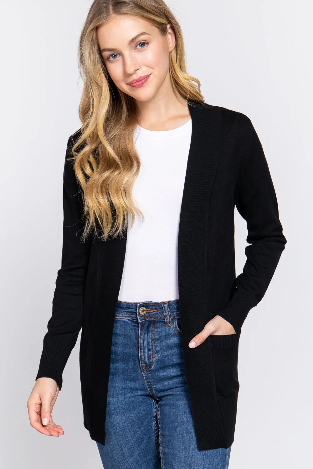 Women's Basic Longline Long Sleeve Open Front Sweater Cardigan Jacket