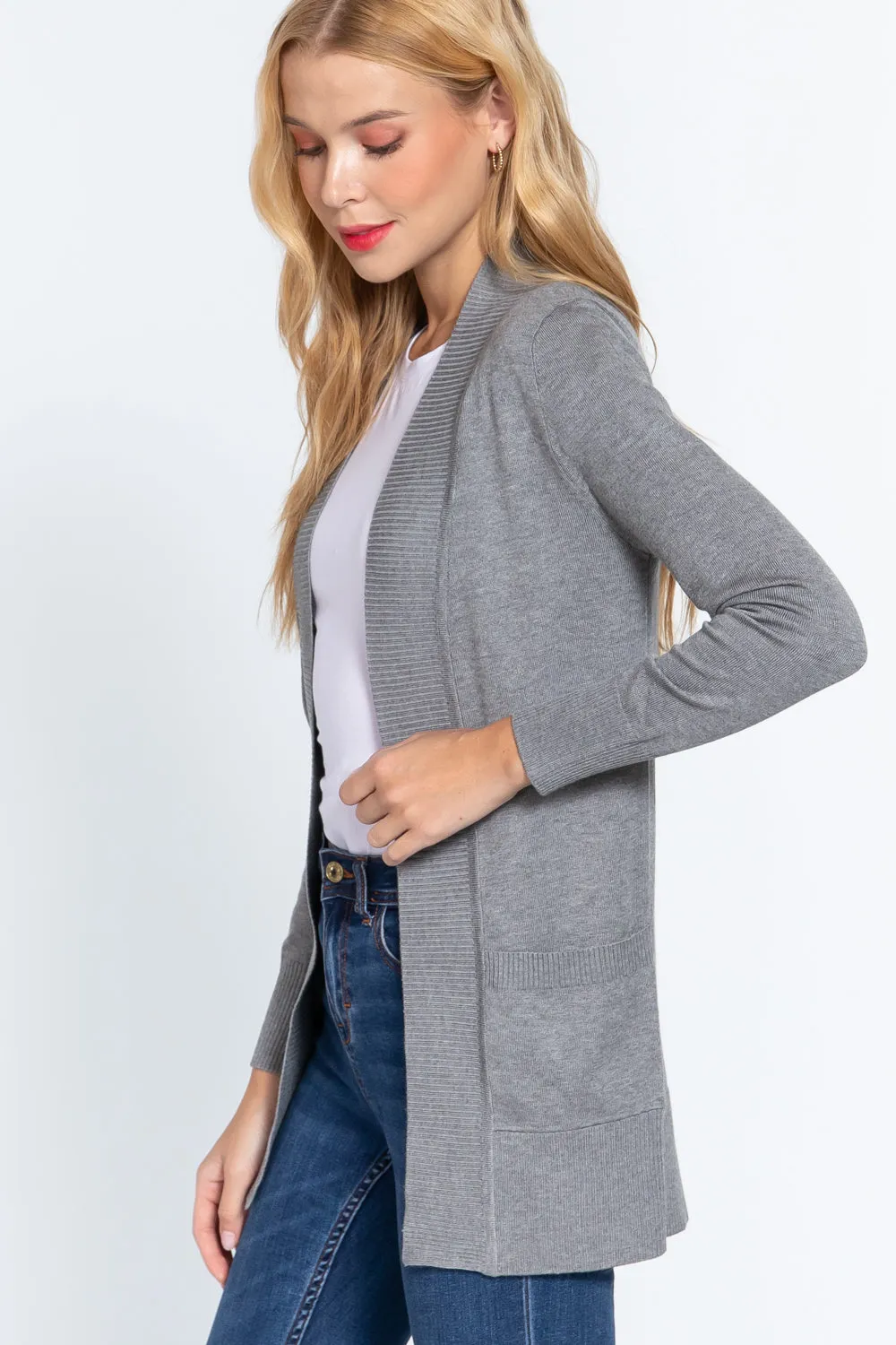 Women's Basic Longline Long Sleeve Open Front Sweater Cardigan Jacket