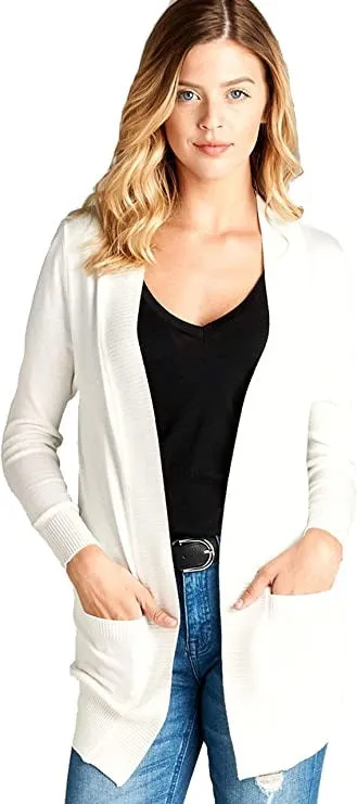 Women's Basic Longline Long Sleeve Open Front Sweater Cardigan Jacket