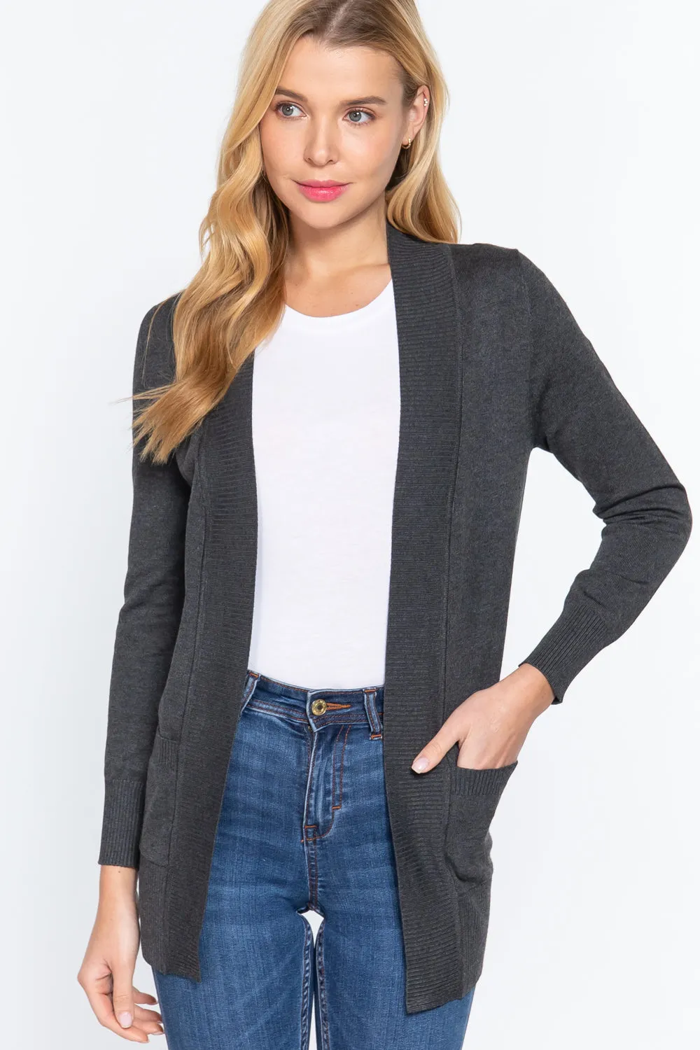 Women's Basic Longline Long Sleeve Open Front Sweater Cardigan Jacket