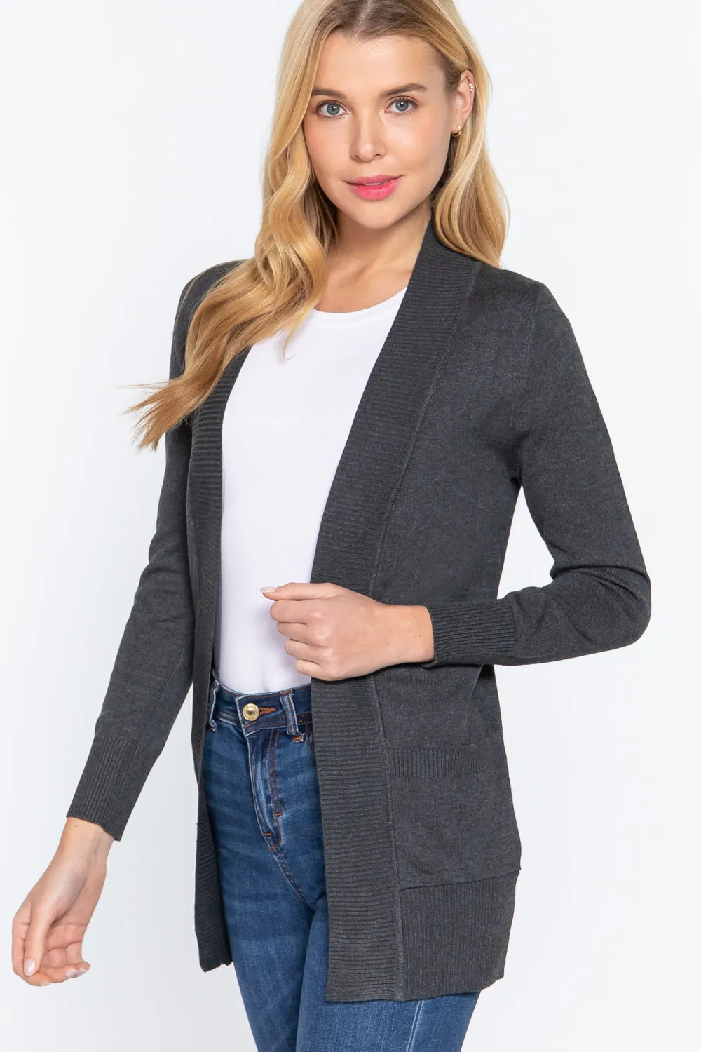 Women's Basic Longline Long Sleeve Open Front Sweater Cardigan Jacket