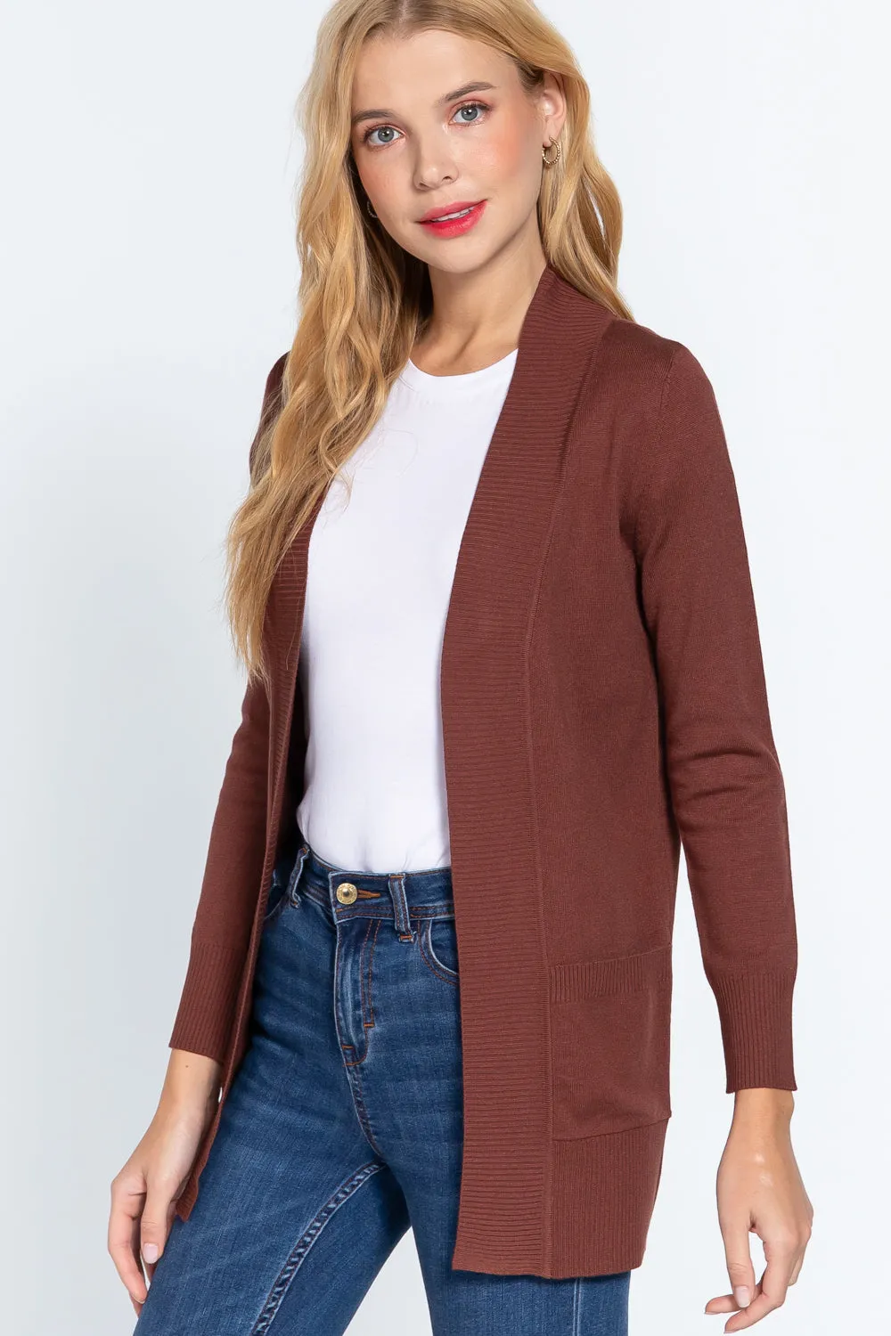 Women's Basic Longline Long Sleeve Open Front Sweater Cardigan Jacket