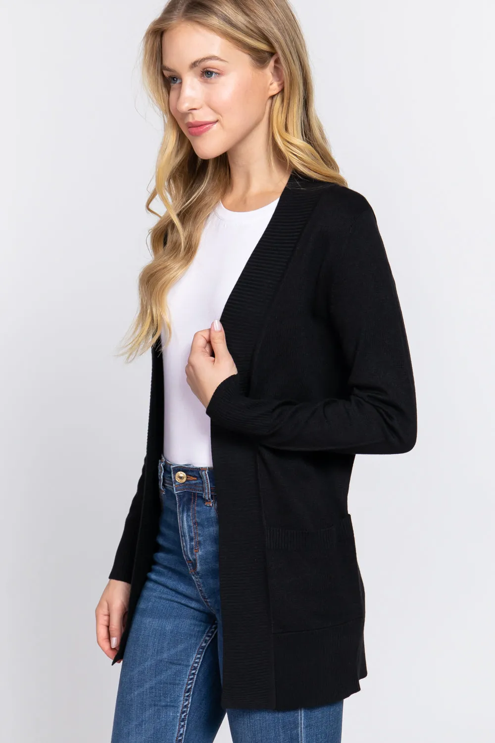 Women's Basic Longline Long Sleeve Open Front Sweater Cardigan Jacket