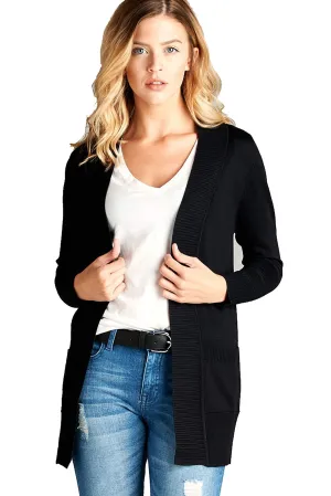 Women's Basic Longline Long Sleeve Open Front Sweater Cardigan Jacket