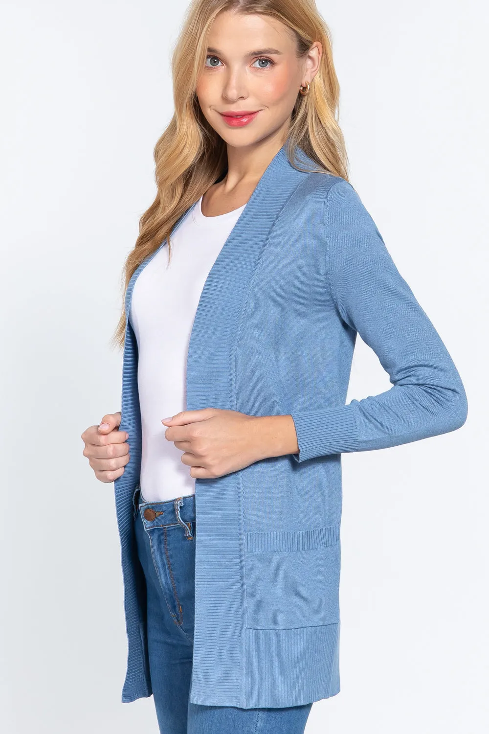 Women's Basic Longline Long Sleeve Open Front Sweater Cardigan Jacket