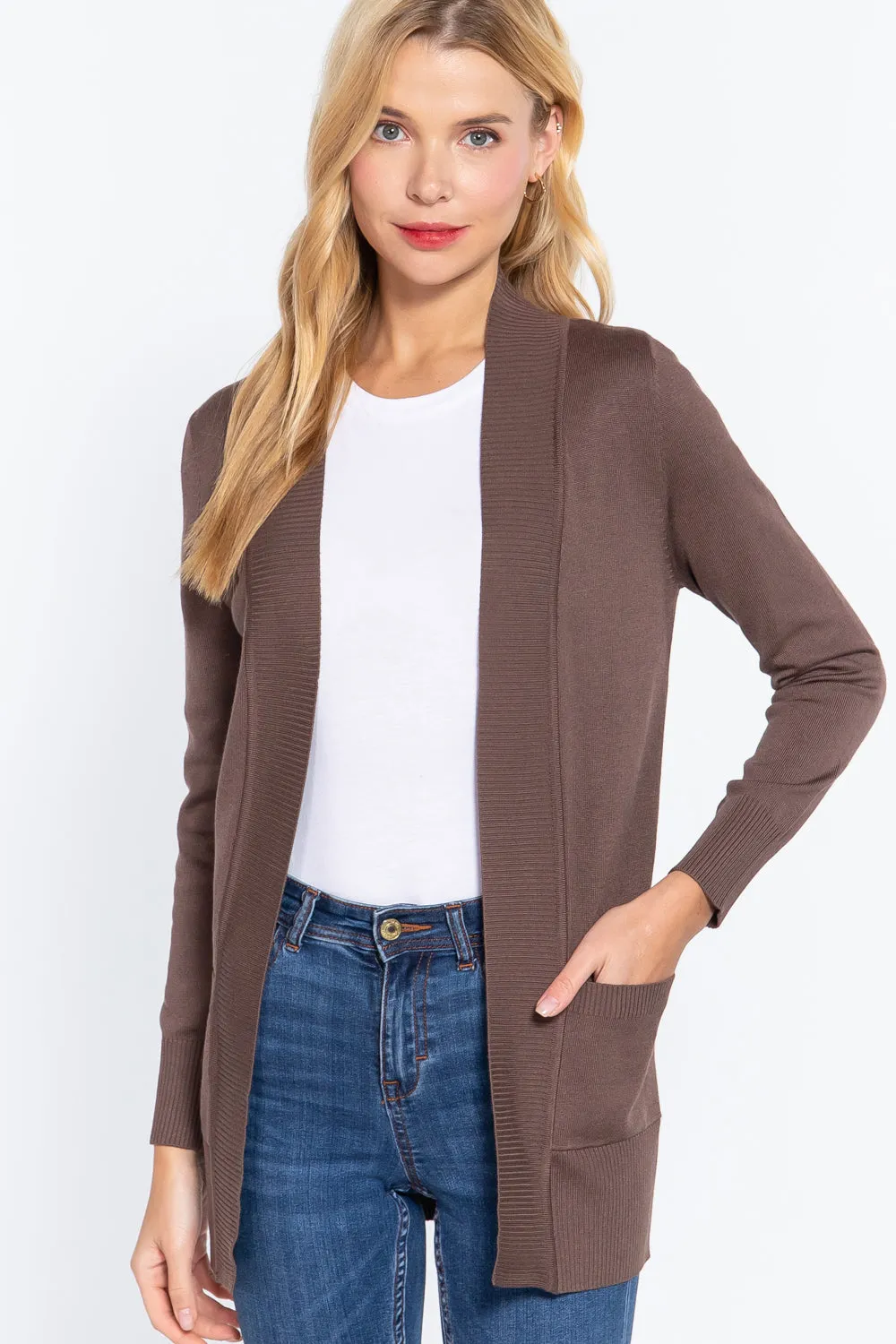 Women's Basic Longline Long Sleeve Open Front Sweater Cardigan Jacket