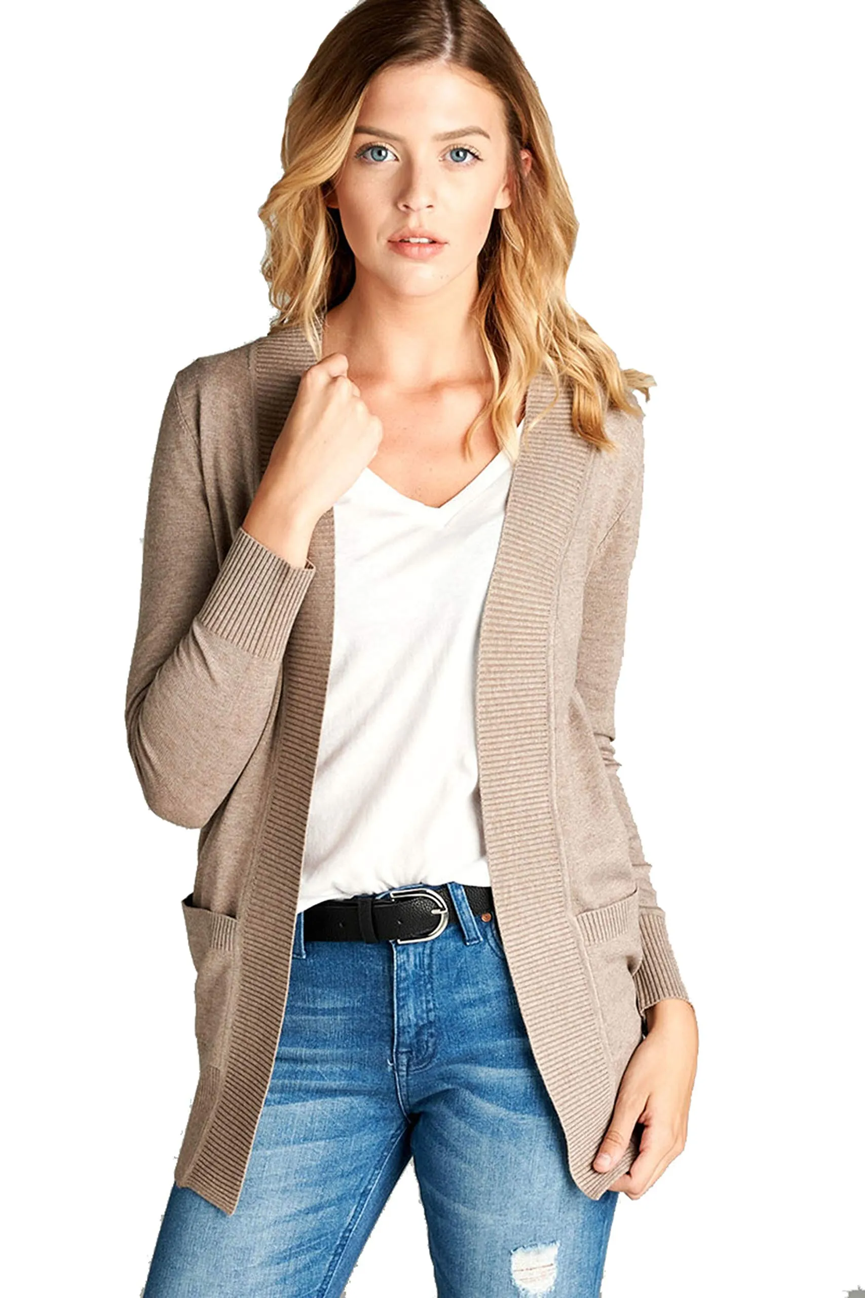 Women's Basic Longline Long Sleeve Open Front Sweater Cardigan Jacket