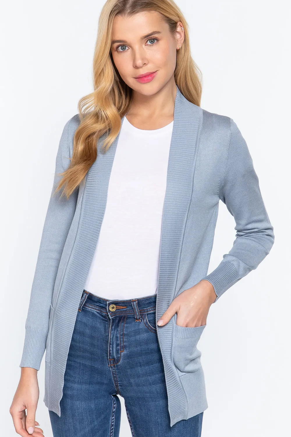 Women's Basic Longline Long Sleeve Open Front Sweater Cardigan Jacket