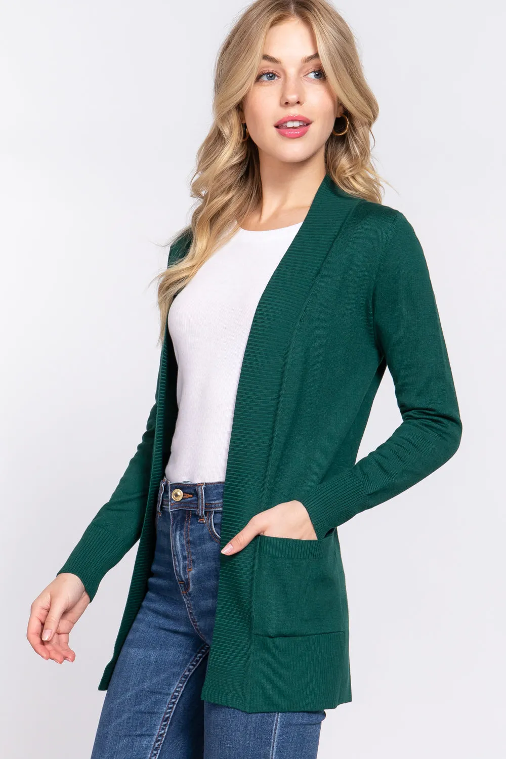 Women's Basic Longline Long Sleeve Open Front Sweater Cardigan Jacket