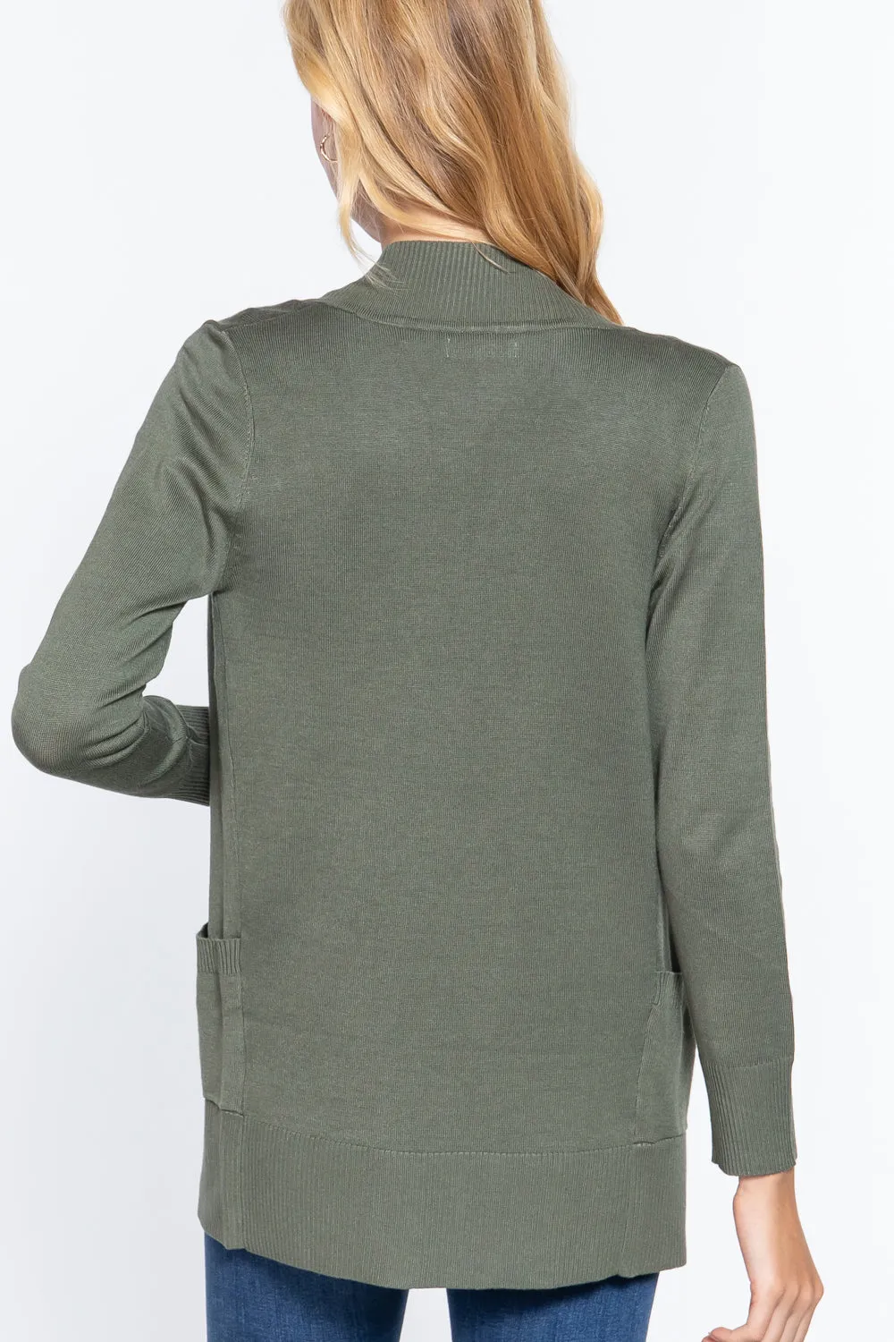 Women's Basic Longline Long Sleeve Open Front Sweater Cardigan Jacket