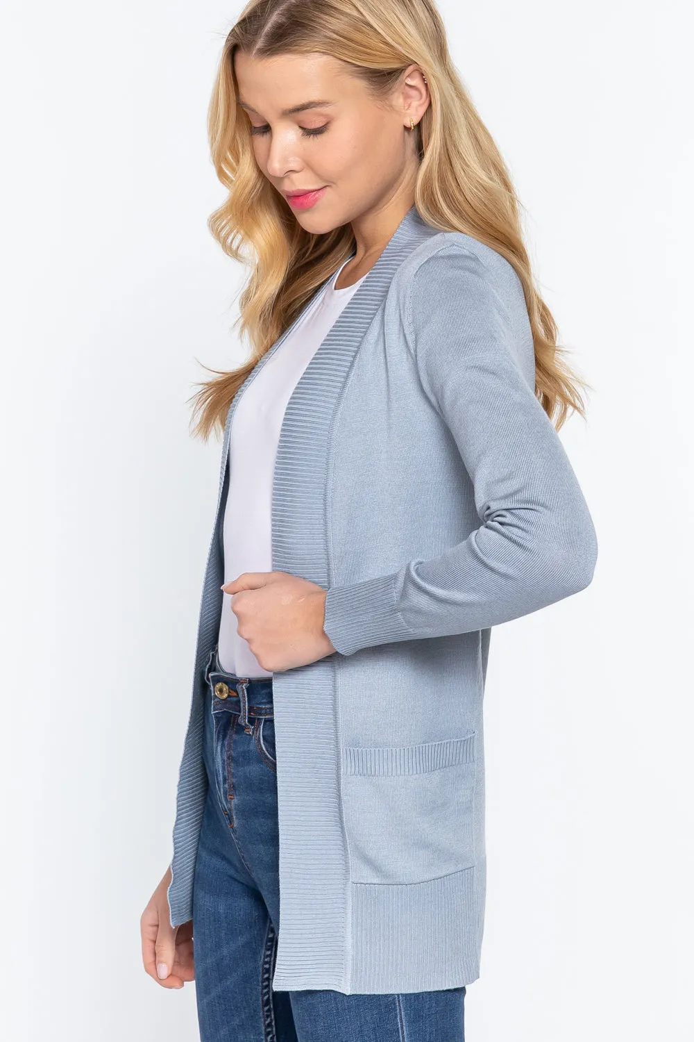 Women's Basic Longline Long Sleeve Open Front Sweater Cardigan Jacket