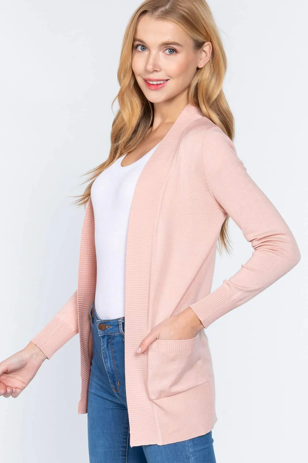 Women's Basic Longline Long Sleeve Open Front Sweater Cardigan Jacket