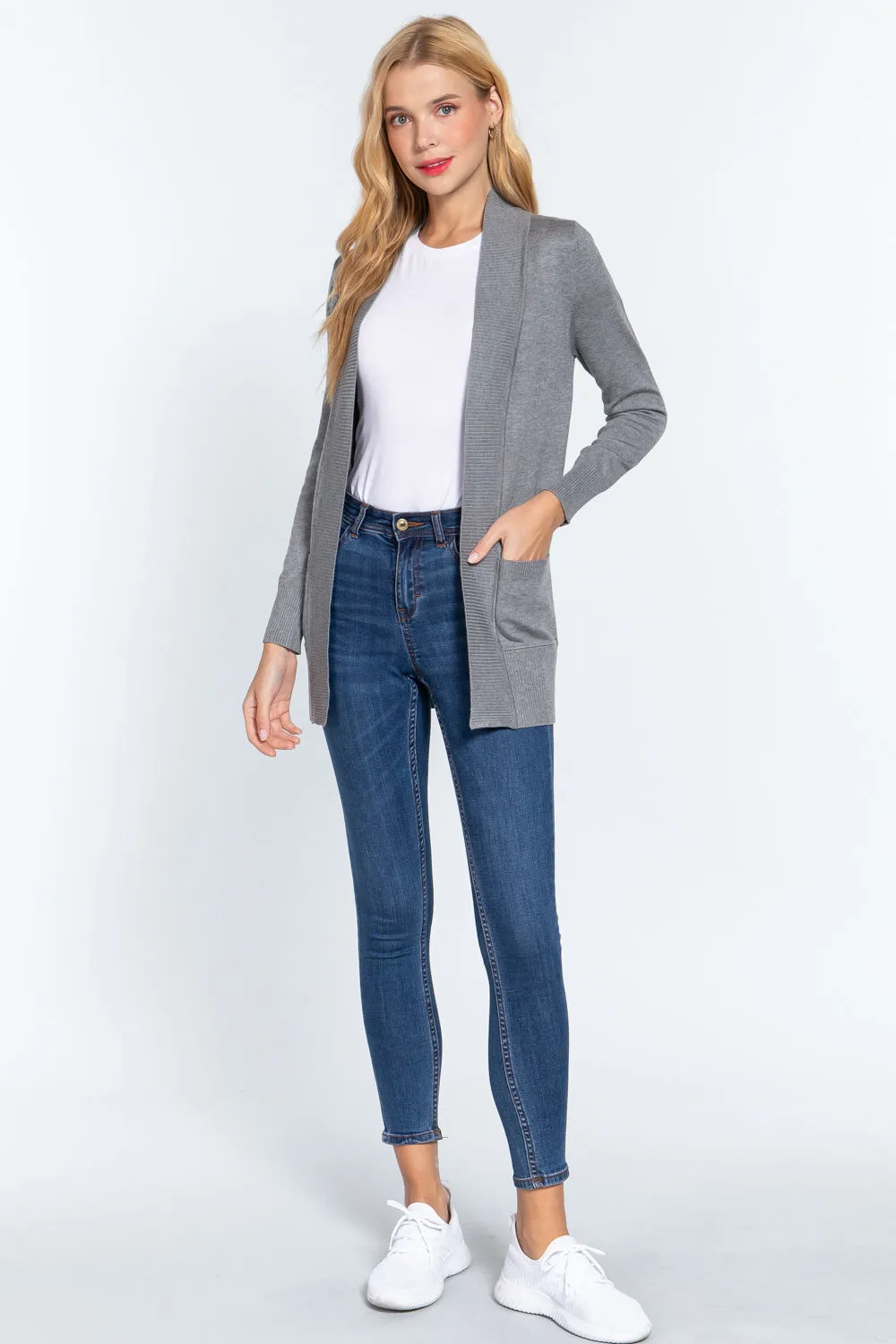 Women's Basic Longline Long Sleeve Open Front Sweater Cardigan Jacket