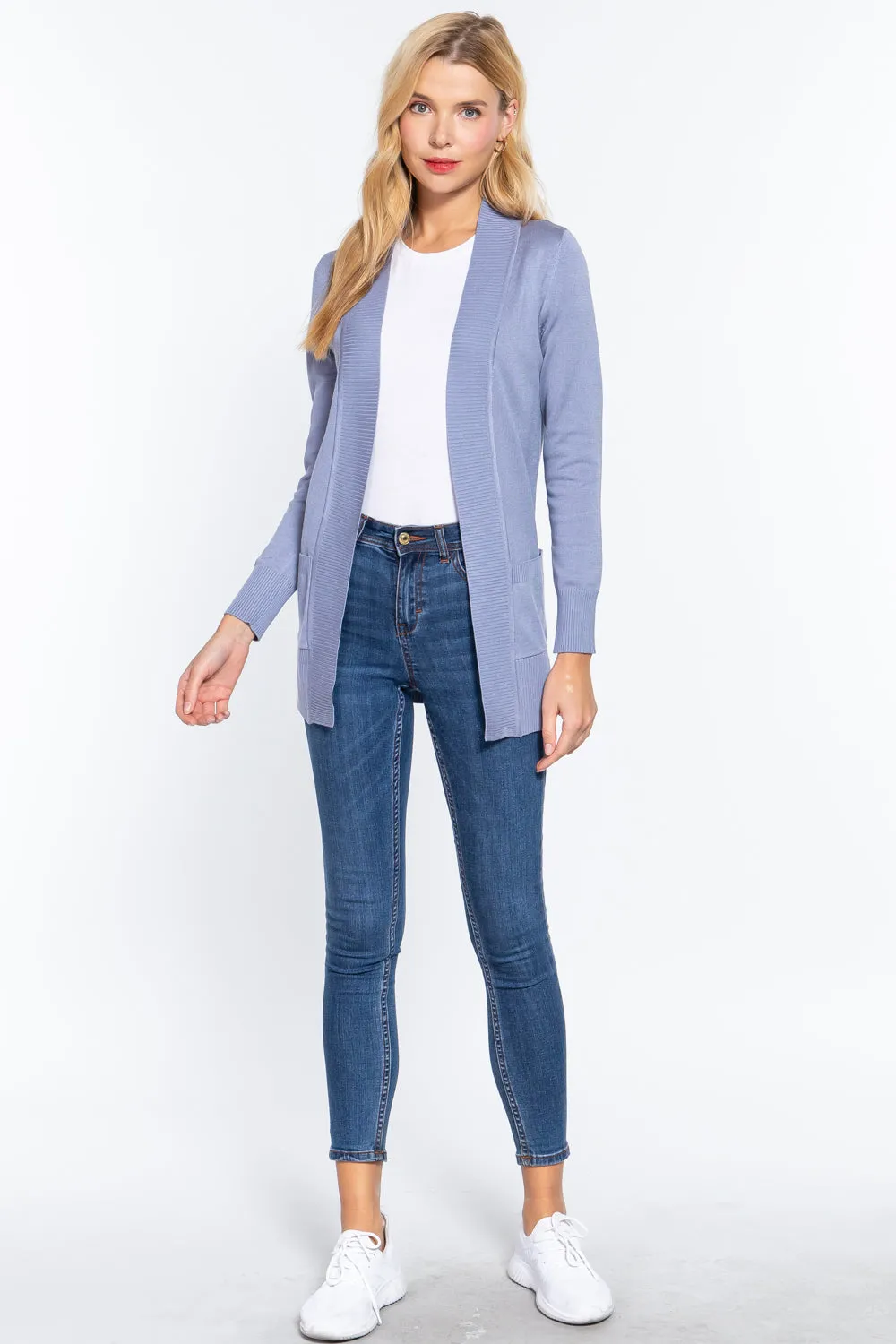 Women's Basic Longline Long Sleeve Open Front Sweater Cardigan Jacket