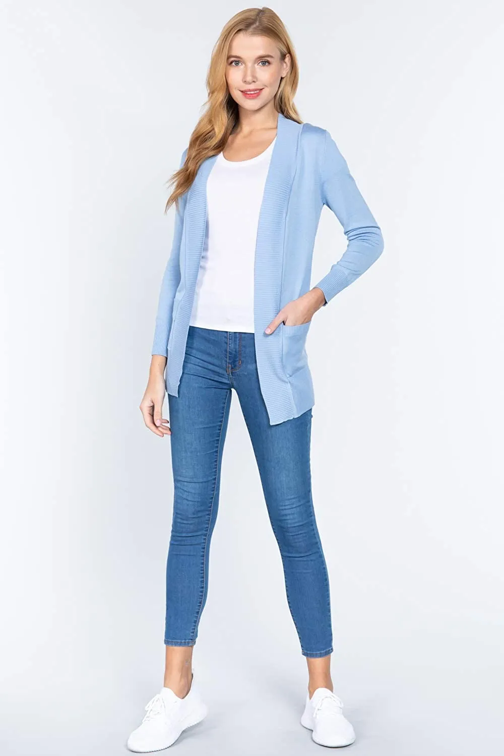 Women's Basic Longline Long Sleeve Open Front Sweater Cardigan Jacket