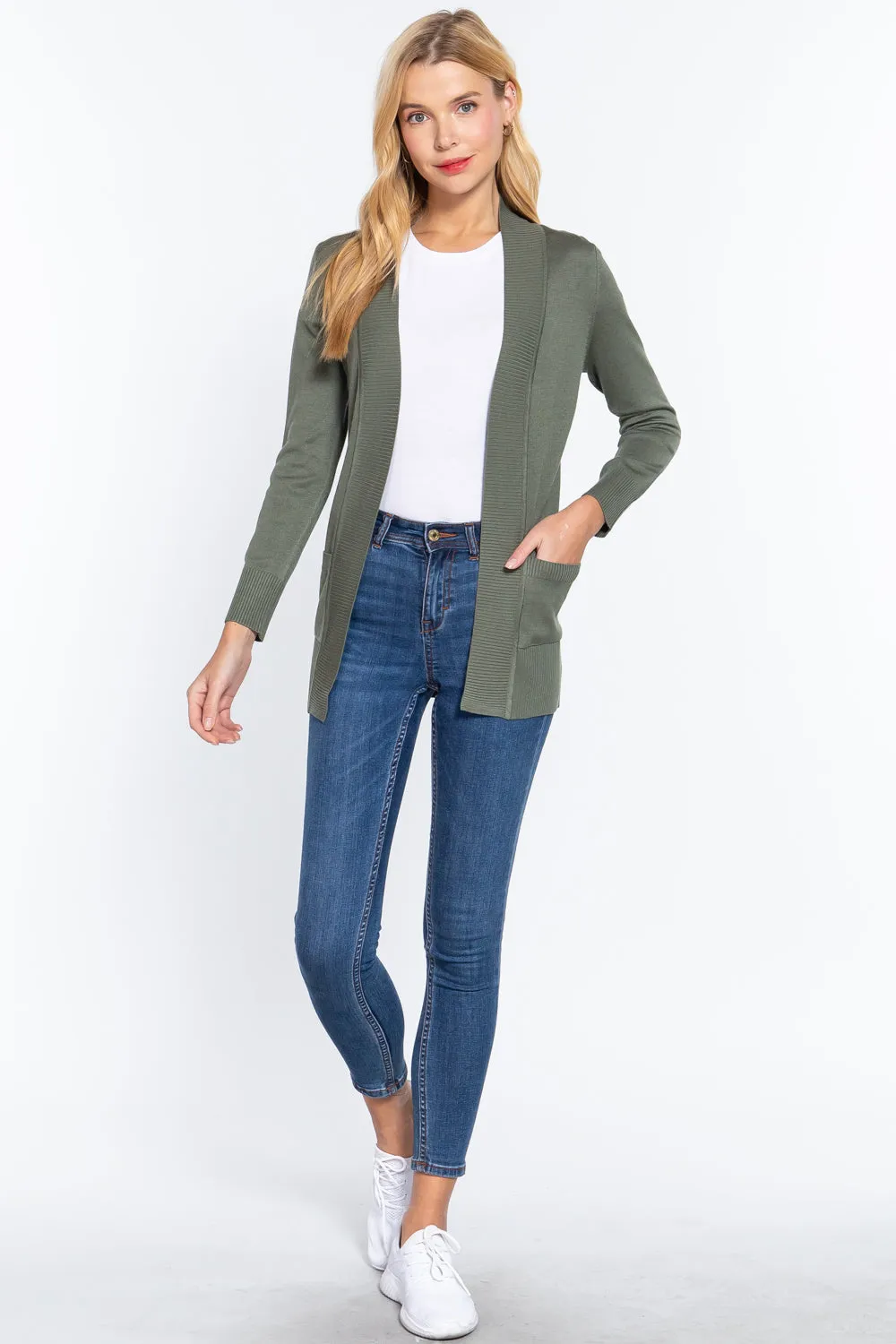 Women's Basic Longline Long Sleeve Open Front Sweater Cardigan Jacket