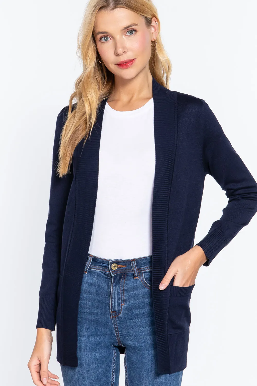 Women's Basic Longline Long Sleeve Open Front Sweater Cardigan Jacket