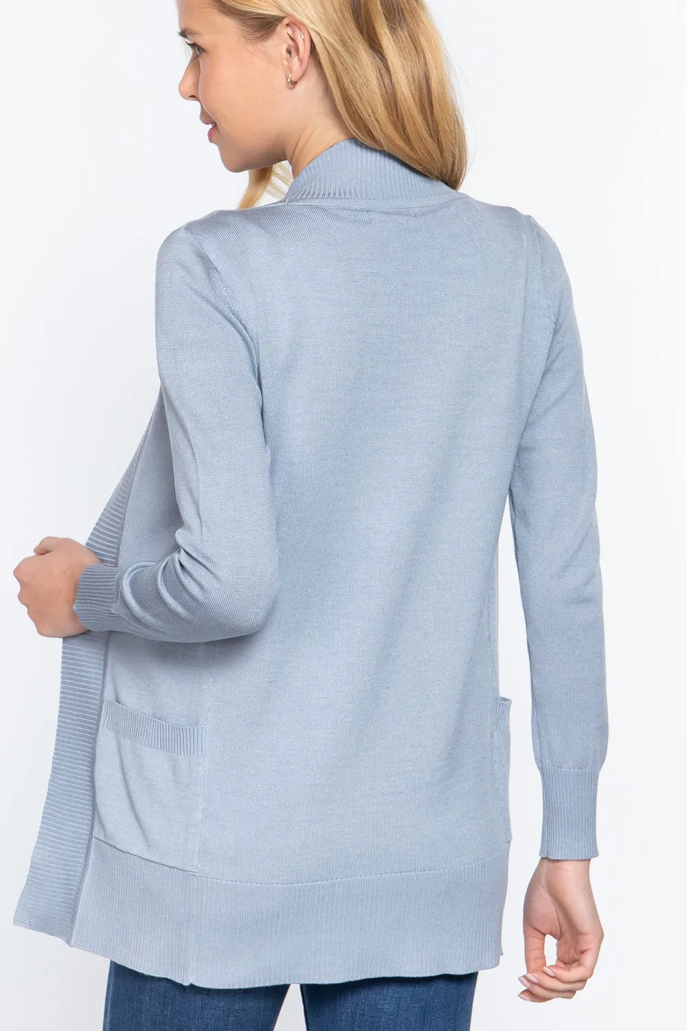 Women's Basic Longline Long Sleeve Open Front Sweater Cardigan Jacket