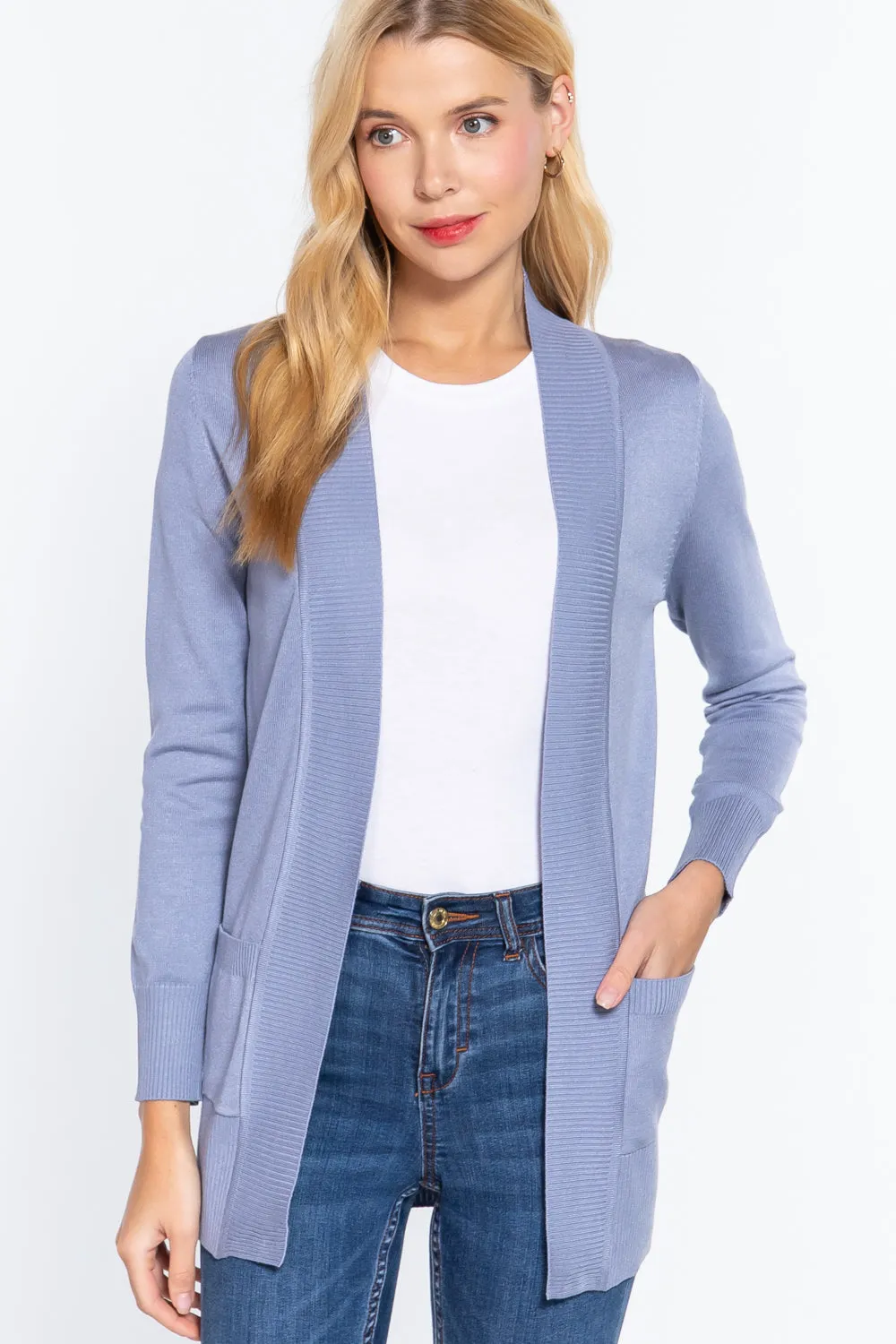 Women's Basic Longline Long Sleeve Open Front Sweater Cardigan Jacket