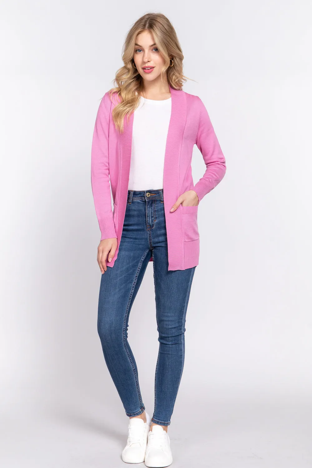 Women's Basic Longline Long Sleeve Open Front Sweater Cardigan Jacket