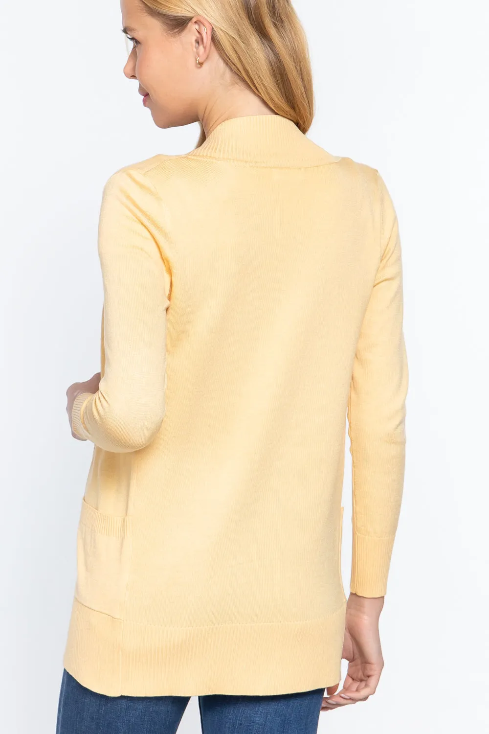 Women's Basic Longline Long Sleeve Open Front Sweater Cardigan Jacket