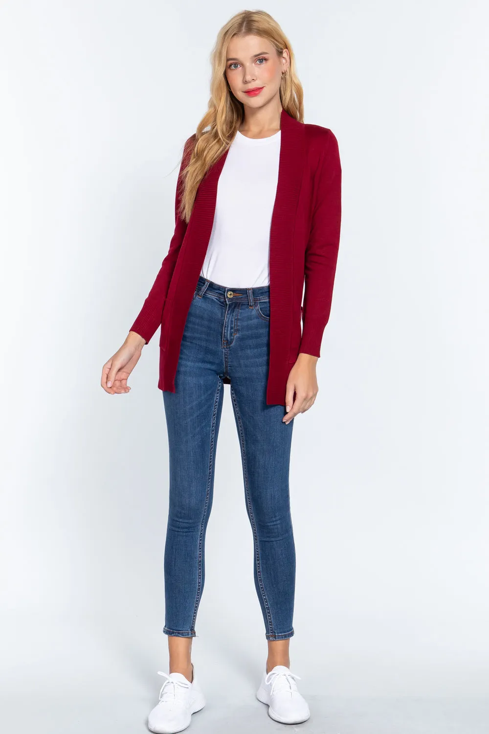 Women's Basic Longline Long Sleeve Open Front Sweater Cardigan Jacket