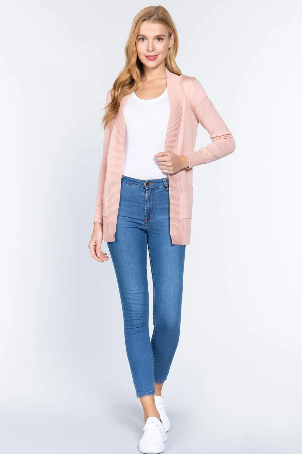Women's Basic Longline Long Sleeve Open Front Sweater Cardigan Jacket