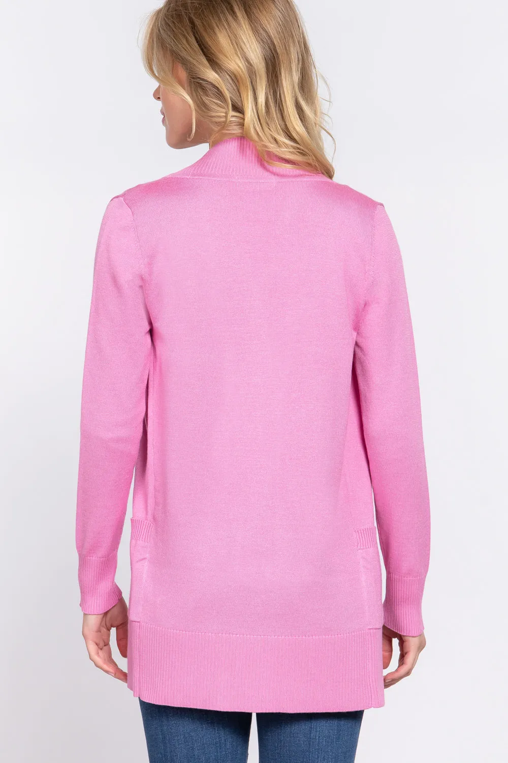 Women's Basic Longline Long Sleeve Open Front Sweater Cardigan Jacket