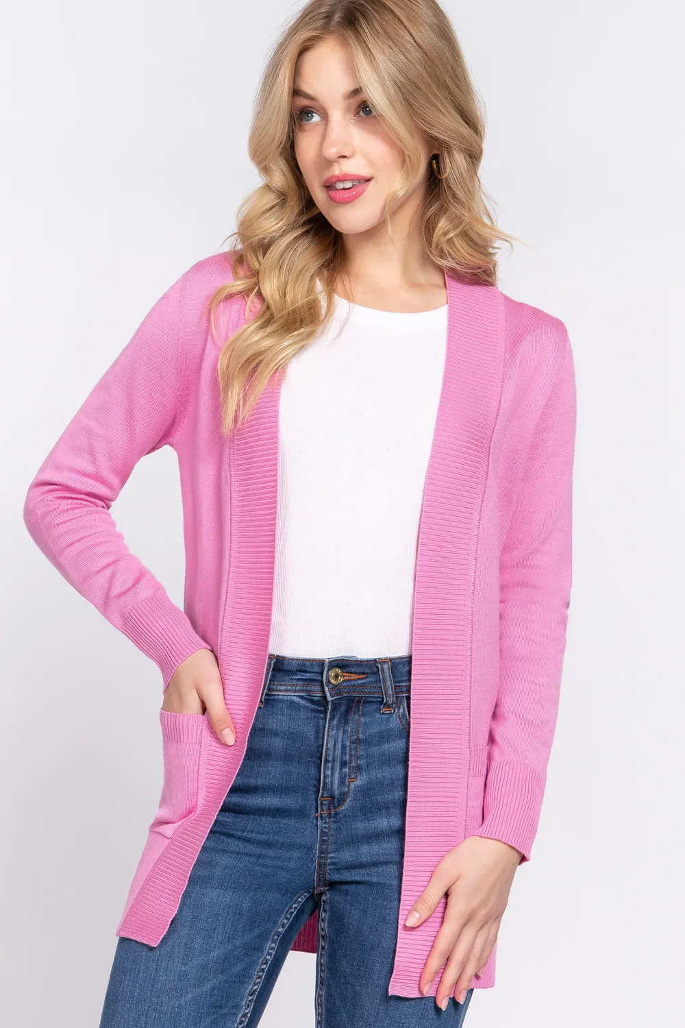 Women's Basic Longline Long Sleeve Open Front Sweater Cardigan Jacket