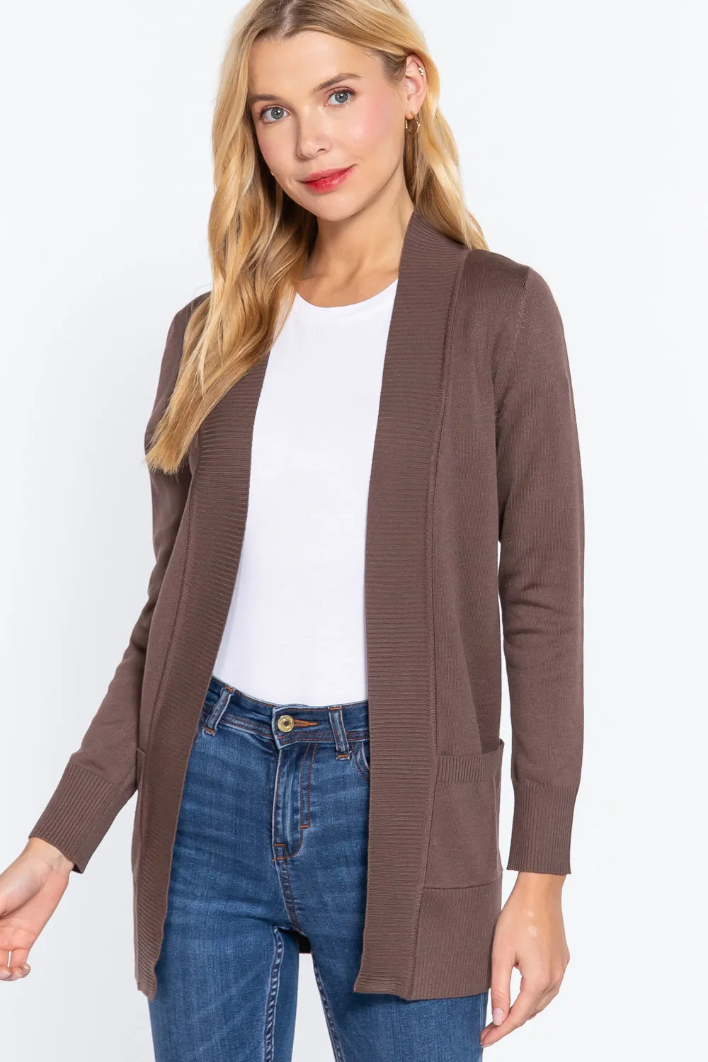 Women's Basic Longline Long Sleeve Open Front Sweater Cardigan Jacket
