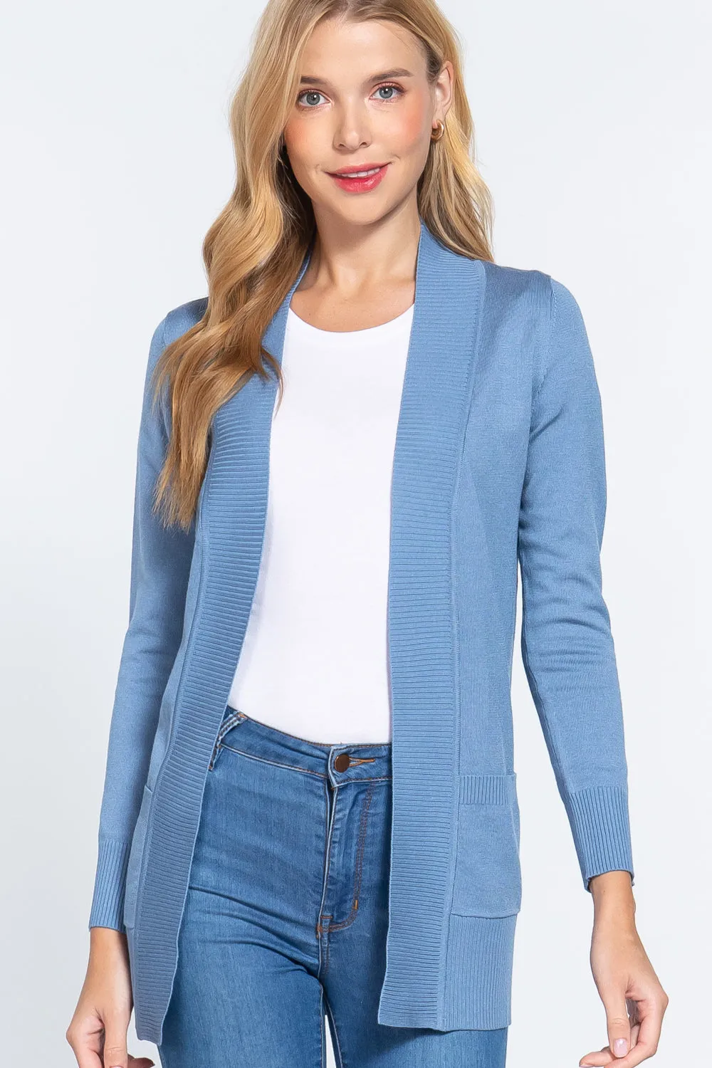 Women's Basic Longline Long Sleeve Open Front Sweater Cardigan Jacket