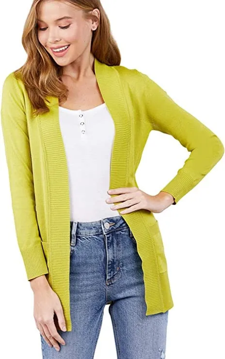 Women's Basic Longline Long Sleeve Open Front Sweater Cardigan Jacket