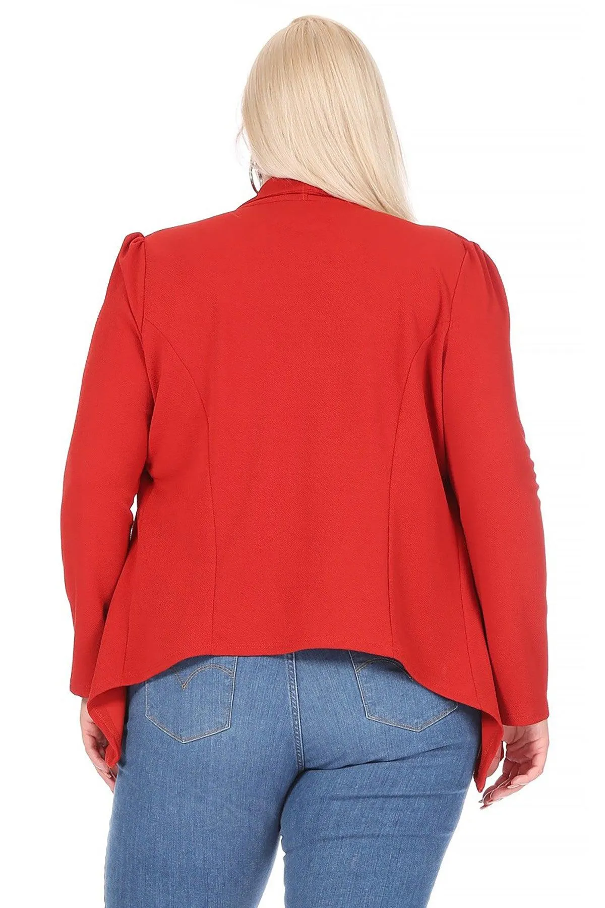 Women's Plus Size Solid Long Sleeve Waist Length Open Front Office Blazer