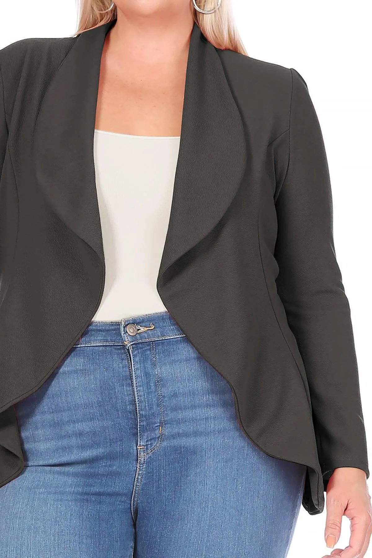 Women's Plus Size Solid Long Sleeve Waist Length Open Front Office Blazer