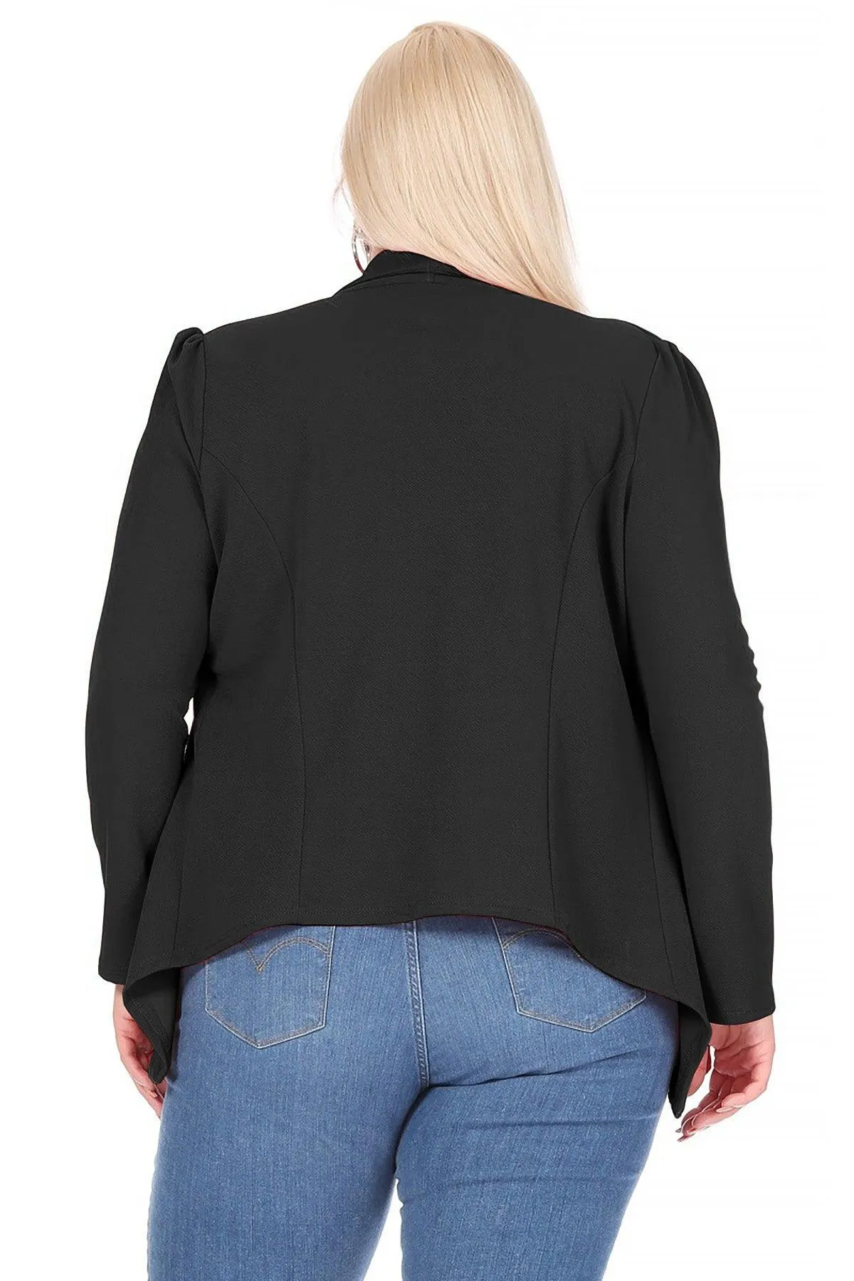 Women's Plus Size Solid Long Sleeve Waist Length Open Front Office Blazer